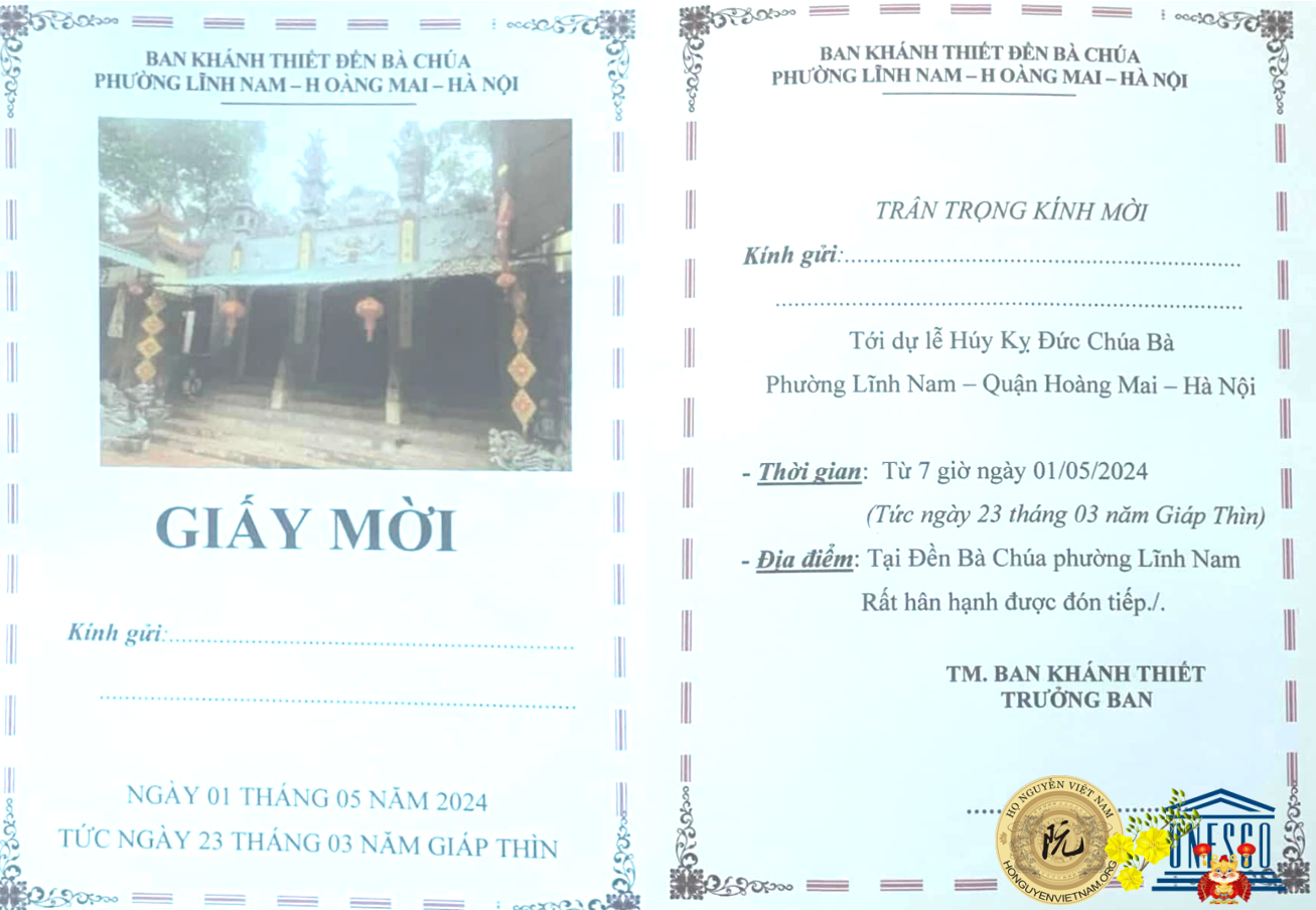 THÔNG BÁO MỜI DỰ LỄ KỊ BÀ CHÚA - Phường Lĩnh Nam - Hoàng Mai - HN