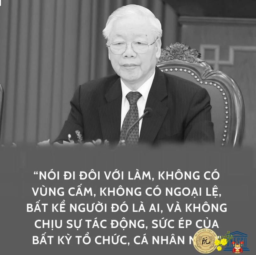 NÓI ĐI ĐÔI VỚI LÀM, KHÔNG CÓ VÙNG CẤM, KHÔNG CÓ NGOẠI LỆ, BẤT KỂ NGƯỜI ĐÓ LÀ AI, VÀ KHÔNG CHỊU SỰ TÁC ĐỘNG, SỨC ÉP CỦA BẤT KỲ TỔ CHỨC, CÁ NHÂN NÀO. 